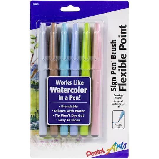 Pentel Arts&#xAE; Assorted Colors Sign Pens With Brush Tip, 6ct.